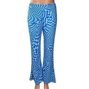 Wild Fable Blue Disco Checkered Flare Stretch High Rise Pull On Trouser Pant S
